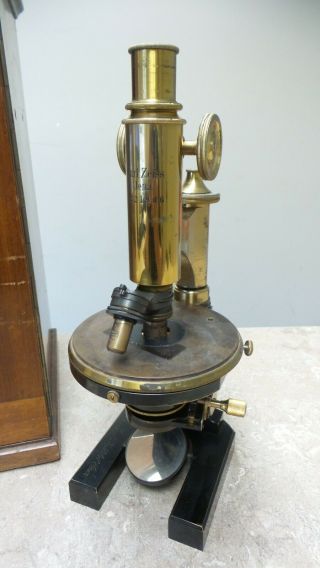 Vintage Carl Zeiss Jena Microscope No.  21906 w/ Wood Case Antique - - R112 2