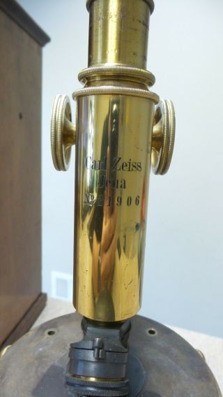 Vintage Carl Zeiss Jena Microscope No.  21906 w/ Wood Case Antique - - R112 3