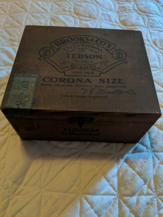 Vintage Antique Wooden Cigar Box,  Brooks & Co 