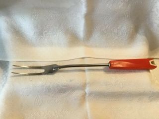 Vintage Ekco Eterna Fork Utensil Red & White Plastic Handle 12 1/2” Long