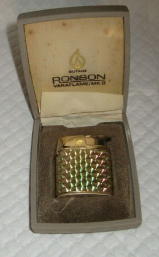 Vintage Ronson Varaflame Mk Ii Gold Tone Butane Lighter W/box Great
