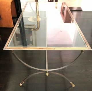Hollywood Regency Maison Jansen ? Brass Steel Glass Cocktail Coffee Table Decor