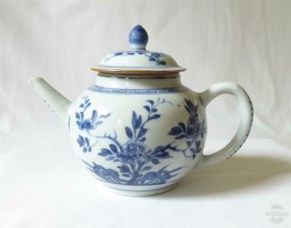 Antique 18th Century Chinese Blue And White Porcelain Tea Pot