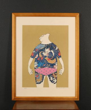 Nw1388ctbcu1 Japanese Framed Lithographic Print Takeda Hideo Man With Tattoo