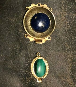 2 (two) Semi - Precious Stone Vintage Jewelry Clasps Real Lapis Lazuli Malachite