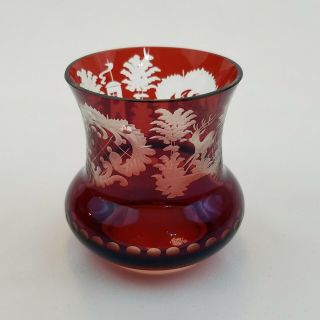 Vintage Egermann Bohemian Czech Ruby Cut Clear Water Glass Toothpick Holder Tph