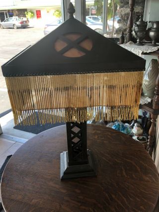 Antique 1910s - 1920s Mission Arts & Crafts Slag Glass Lamp