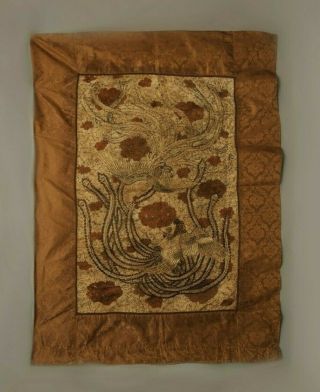 Antique Chinese Qing Dynasty Silk Embroidered Textile Panel Wall Hanging