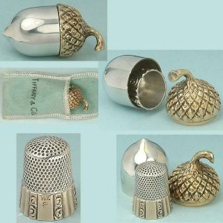 Antique Tiffany & Co Sterling Silver Acorn Thimble Case & Thimble Early 20th C