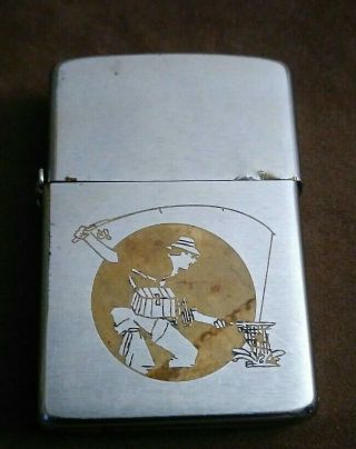 Old Vintage Zippo Lighter Engraved Fisherman (as - Is)
