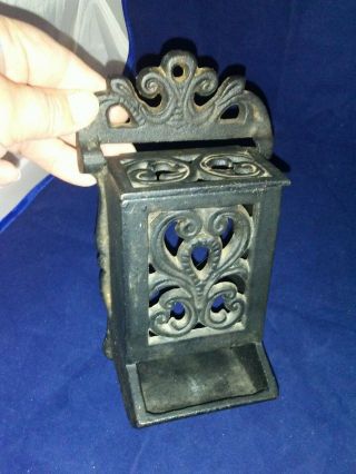 Vintage Cast Iron Match Holder Box Dispenser Flip Lid Discard Tray Wall Mounted