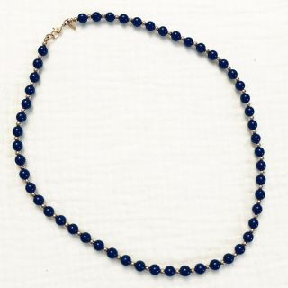 Vintage Monet Single Strand Necklace Navy Blue Gold Tone Findings 18 