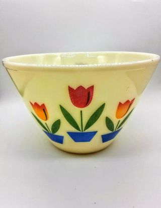 Anchor Hocking Vintage Fire King Tulip Splash Proof Milk Glass 8.  5 " Mixing Bowl