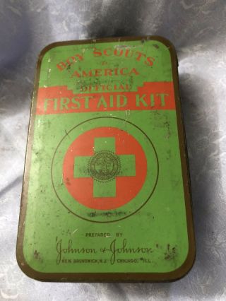 Vtg 1942 Boy Scouts Of America Bsa First Aid Kit Johnson & Johnson W/ Contents