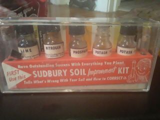 Vintage Sudbury Soil Improvement Kit Lawn Care Lime Nitrogen Test Tubes Science