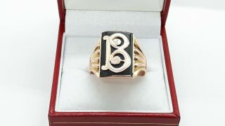 Antique Victorian 9ct Rose Gold Onyx Initial B Mens Signet Ring