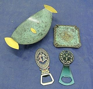 Made In Israel,  Metal Square Ashtray,  Small Dish,  Two Bottle Openers