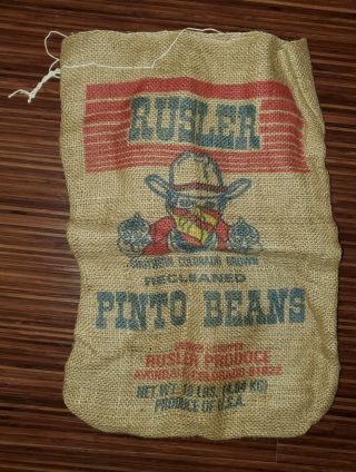 Southern Colorado Rustler Pinto Bean Burlap Bag Vintage Antique