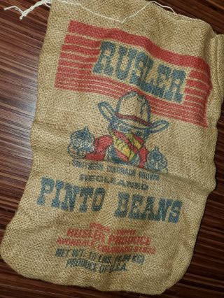 Southern Colorado Rustler Pinto Bean Burlap Bag Vintage Antique 2