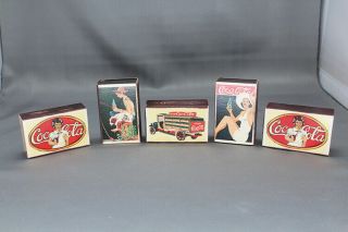 Five (5) Vintage Box Wood Coca - Cola Matches With Various Covers Made In Japan