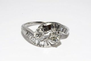 $4,  200 1.  23ct Antique Art Deco Natural Old Mine & Baguette Diamond Platinum Ring