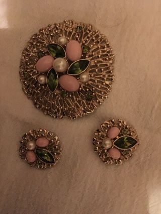 Vintage Sarah Coventry Brooch And Clip Earring Set