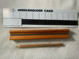 3 Vtg Grabobbin Magnetic Bobbin Holder Wood Bobbins Needle Card,  Cloth Marker