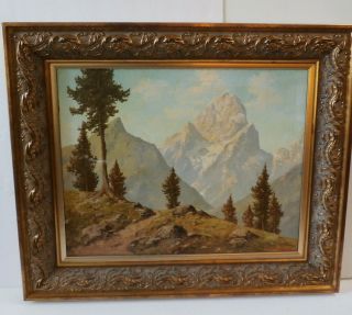 Vintage 1950s Peter Haller Swiss Alps Landscape Oil Painting Signed