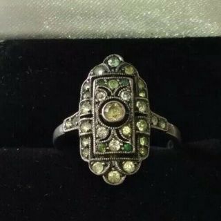 Vintage Art Deco Jewellery Ladies Silver Diamond Paste Geometric Ring Size K1/2