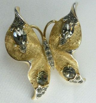 Vintage Crown Trifari Rhinestone Butterfly Brooch Pin
