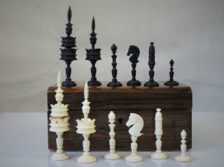 Antique Chess Set Fine German Selenus Pattern K 111 Mm And Box No Board