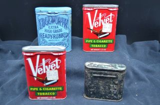 4 Tobacco Tins - Blue Edgeworth (larus & Bros),  2 Velvet&sm Black Tin W/advertising
