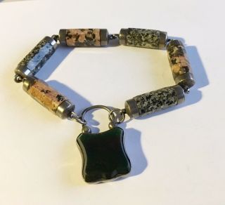 Antique Vintage Silver Scottish Bracelet With Agates And Lock
