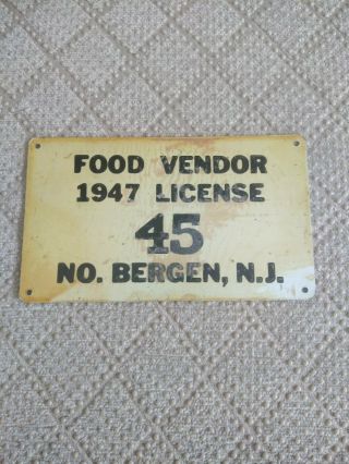 Old Vintage 1947 No.  Bergen,  Jersey Food Vendor License Plate No.  45