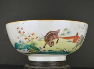 AN 18TH CENTURY CHINESE PORCELAIN PUNCH BOWL WITH 3 GOATS 2