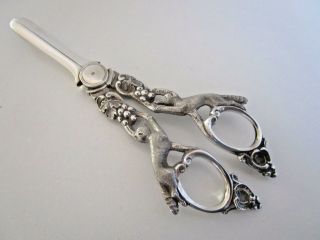Victorian Sterling Silver Grape Scissors.  Figural.  Walker & Hall.  Sheffield 1898