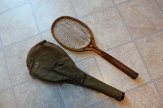 Vintage Spalding American Ace Wooden Tennis Racket W/original Protective Sleeve