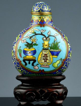Very Fine Antique Chinese Cloisonne Enamel Gilt Bronze Snuff Bottle Qianlong 1