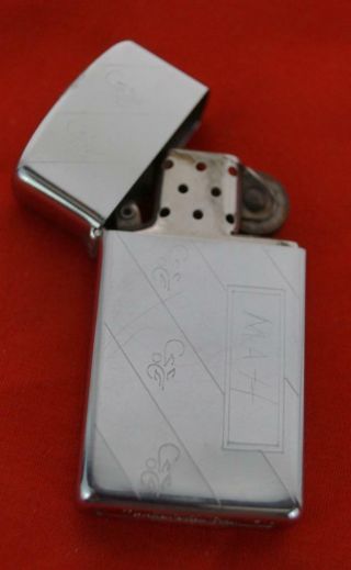 Vintage Zippo Slim Engraved Cigarette Lighter 1989 H V
