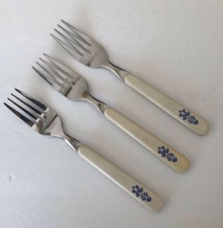 Pfaltzgraff Blue Village Silverware 3 Salad Forks Plastic Stainless Vintage