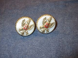 Vintage Screw Back Earrings By Coro - White/gold Tone/red Eagle Or Coat Of Arms