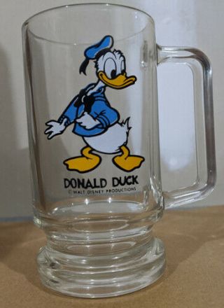 Vintage Disney Donald Duck Glass Mug 5.  5 "