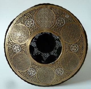 Cairoware Mamluk Mosque Lamp 19thC Pierced Brass,  Silver Inlay Islamic Persian 3