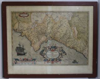 1584 Abraham Ortelius Map Of Valencia Copper Plate Engraving Framed