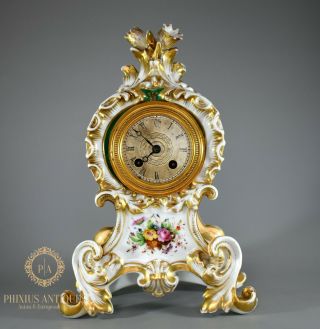 A Stunning 19th Century French Handpainted Porcelain Rococo Clock