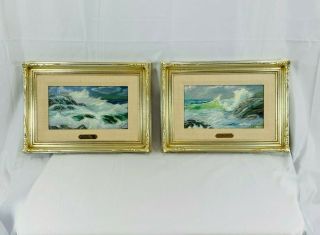 Set Of 2 Vintage Framed Anne Williams Seascape Nautical Oil Painting On Canvas