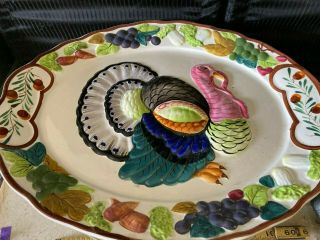 Vintage Thanksgiving Turkey Platter Large 19 " By 16 " Hand Painted Ceramic Japan