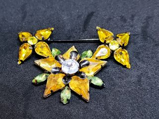 Antique Vintage Costume Jewelry Brooch/pin - Multicolor Rhinestone Flower Brooch