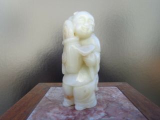 Antique Chinese White Jade Figure Of A Man Collecting Lingzhi