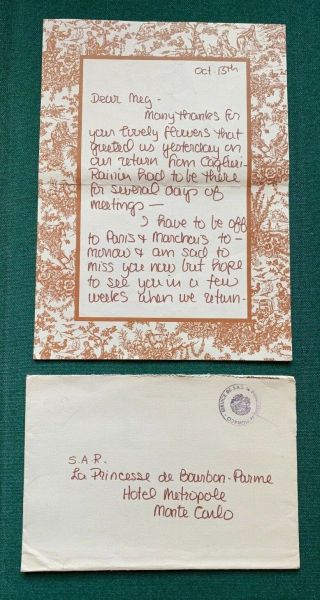 Antique Letter Signed By Grace Kelly Princess Of Monaco Princess Bourbon - Parme